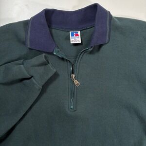 Vintage Russell Athletic Quarter Zip Polo Sweatshirt 2XL Green Made in USA